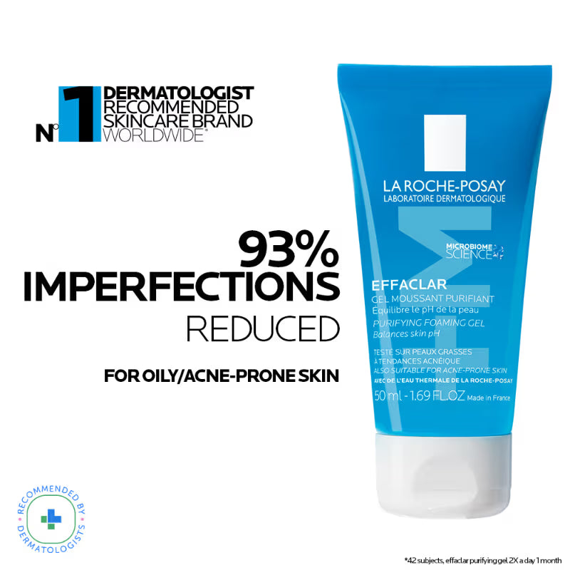 La Roche-Posay Effaclar Purifying Anti-Acne Gel Face wash, Gentle Cleanser for Oily, Acne Prone skin, 50 ml ( Pack of 2 )
