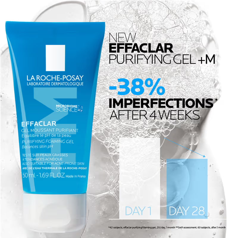 La Roche-Posay Effaclar Purifying Anti-Acne Gel Face wash, Gentle Cleanser for Oily, Acne Prone skin, 50 ml ( Pack of 2 )