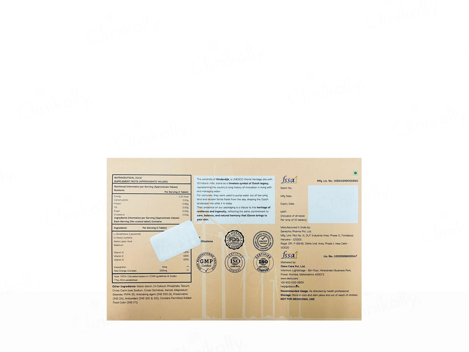 Diara Gloren 1000 Liposomal Glutathione Nutraceutical Tablet