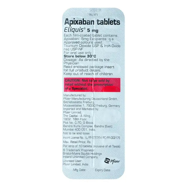 Eliquis 5 mg - Strip of 30 Tablets