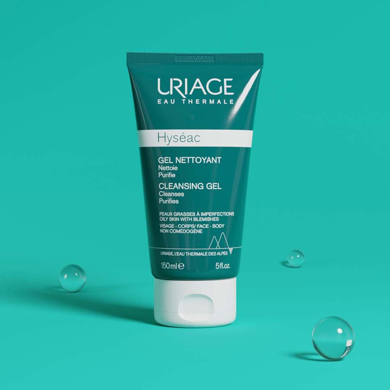 Uriage Hyseac Nettoyant Cleansing Gel Soap Free Face and Back Gentle Cleansing Removes Excess Oil for Oily Acne Prone Skin Soap Free Physiological pH Value 150ml