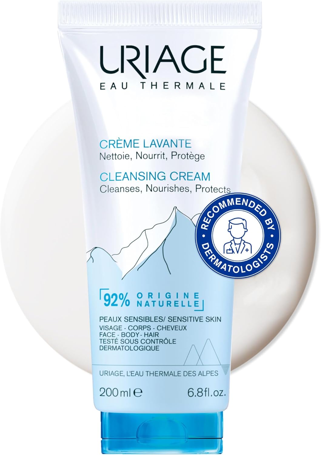 Uriage Cleansing Cream - Moisturizing Body Cleanser with Shea Butter - 2-in-1 Cleansing & Nourishing - Face, Body & Hair - 92% Natural Origin, Paraben & Soap-Free - Physiological pH