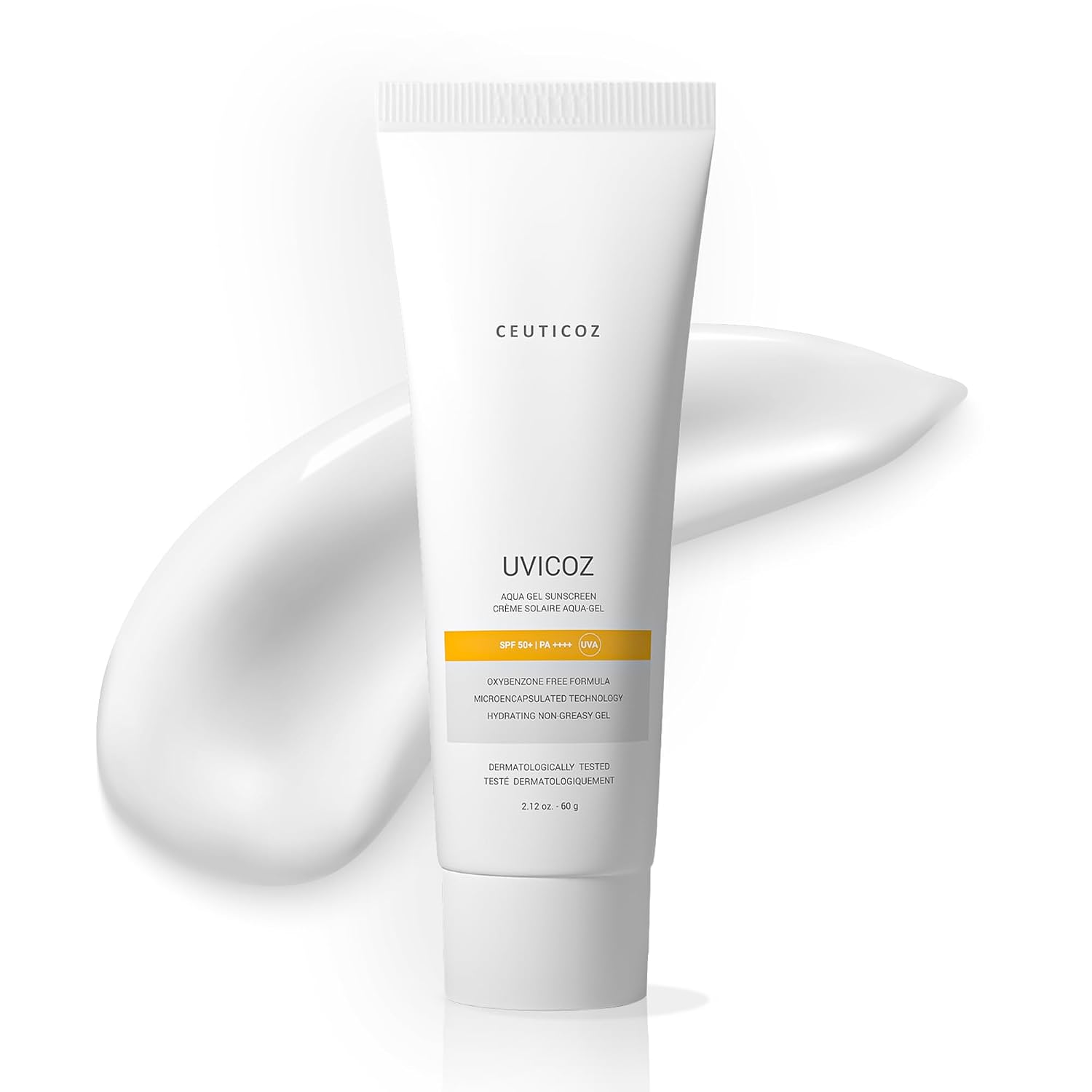 Ceuticoz Uvicoz Aqua Gel Sunscreen | For Sunburn & Photoaging | Protects against UVA, UVB & HEV | Zinc Oxide & Lipochroman | All Skin Types | 60gm