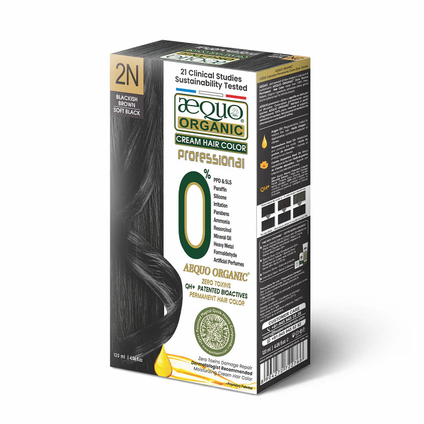 Aequo Organic Cream Hair Color Herbal-Based Hair Dye for Grey Hair Coverage | Ammonia-Free Formula | QH+ Blend | 2 Applications (115 ml)