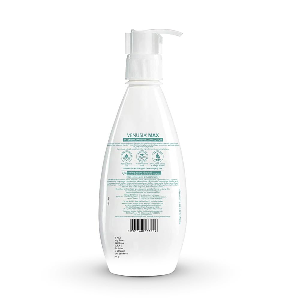 Venusia Max Intensive Moisturizing Lotion for Normal to Dry skin | Advanced formula with 4D Hyaluronic Acid , Cocoa Butter, Shea Butter, Aloe Butter, Mango Butter I Multi Layer & Deepest Hydration I Dermatologist Recommended