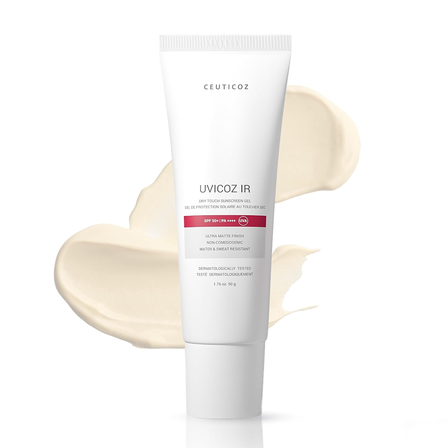 Ceuticoz Uvicoz IR Dry Touch Sunscreen Gel | SPF 50 PA++++ | For Sunburn & Thermal Aging | Infrared & UV protection with matte finish | Uvinal A & Bemotrizinol | All Skin Types | 50g