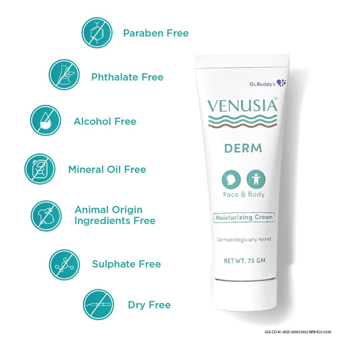 Venusia Derm Moisturizing Cream | Enriched with 4 natural butters, 4D Hyaluronic Acid & Polyglutamic Acid | Clinically Proven to hydrate & soften dry-skin conditions | For Face & Body |No.1 Dermatologist Recommended Brand | 75 g ( Pack of 3 )