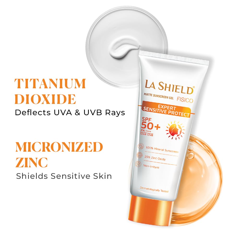 La Shield Fisico SPF 50+ & PA+++ Mineral Based Sunscreen Gel | Lightweight | Transparent | Water Resistant, 50 Grams