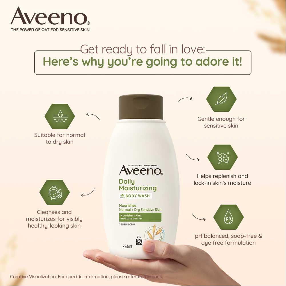 Aveeno Daily Moisturizing Body Wash with Soothing Oat, Creamy Shower Gel, Soap-Free and Dye-Free, Light Fragrance for Sensitive skin