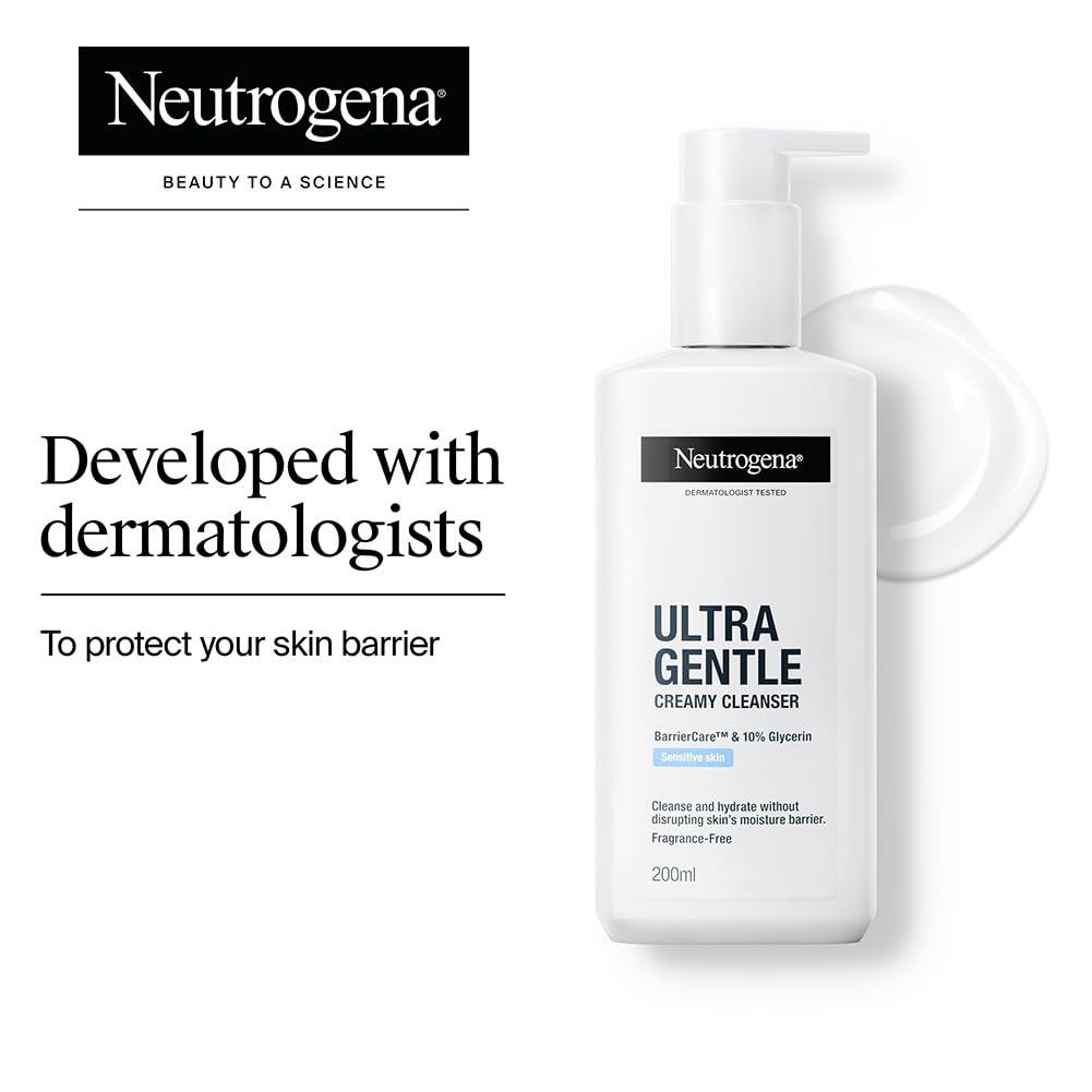 Neutrogena Ultra Gentle Creamy Cleanser | 14X Gentler Cleanser | All Skin Types Including Sensitive Skin | Face Wash for Sensitive Skin for Men & Women | With Barriercare Technology & 10% Glycerin | Paraben-Free ( Pack of 3 )
