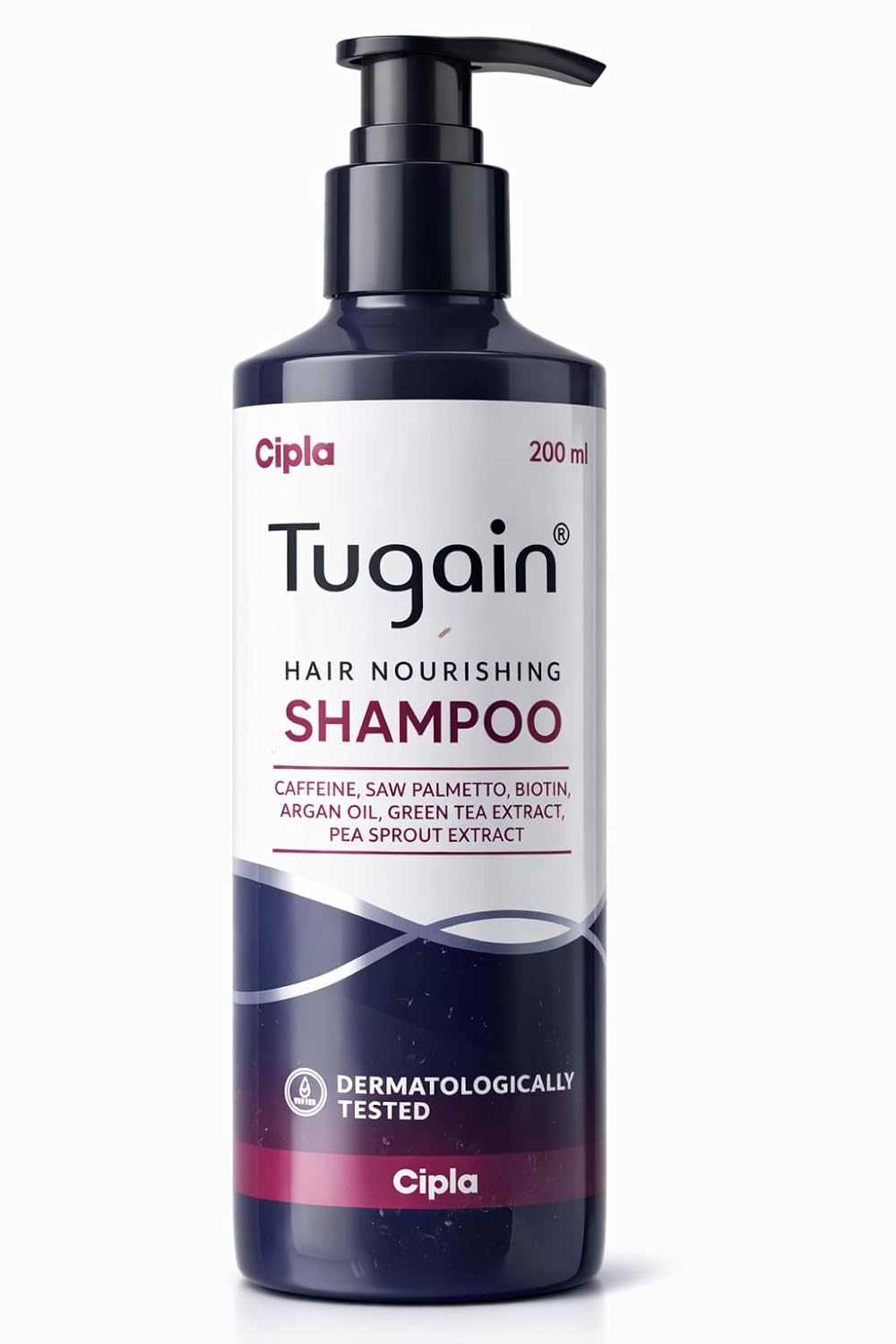 Tugain Hair Nourishing Shampoo with Caffeine, Saw Palmetto, Biotin, Argan Oil, Green Tea Extract, Dermatologically Tested, 200ml