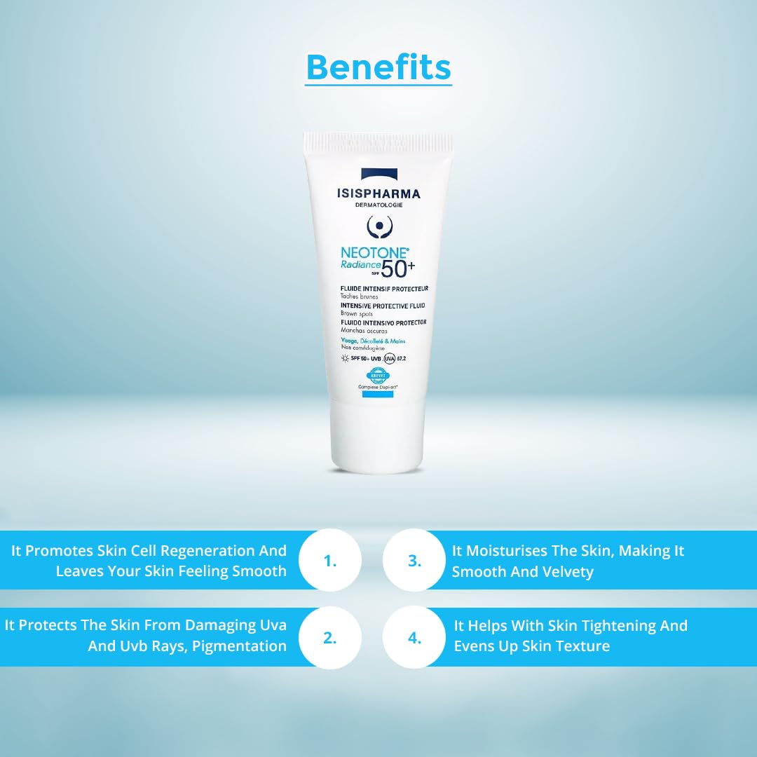 Isispharma - Neotone Radiance SPF 50+ Anti Dark Spots - Intensive Protective Fluid - High Tolerance Sun Care - 30 ml