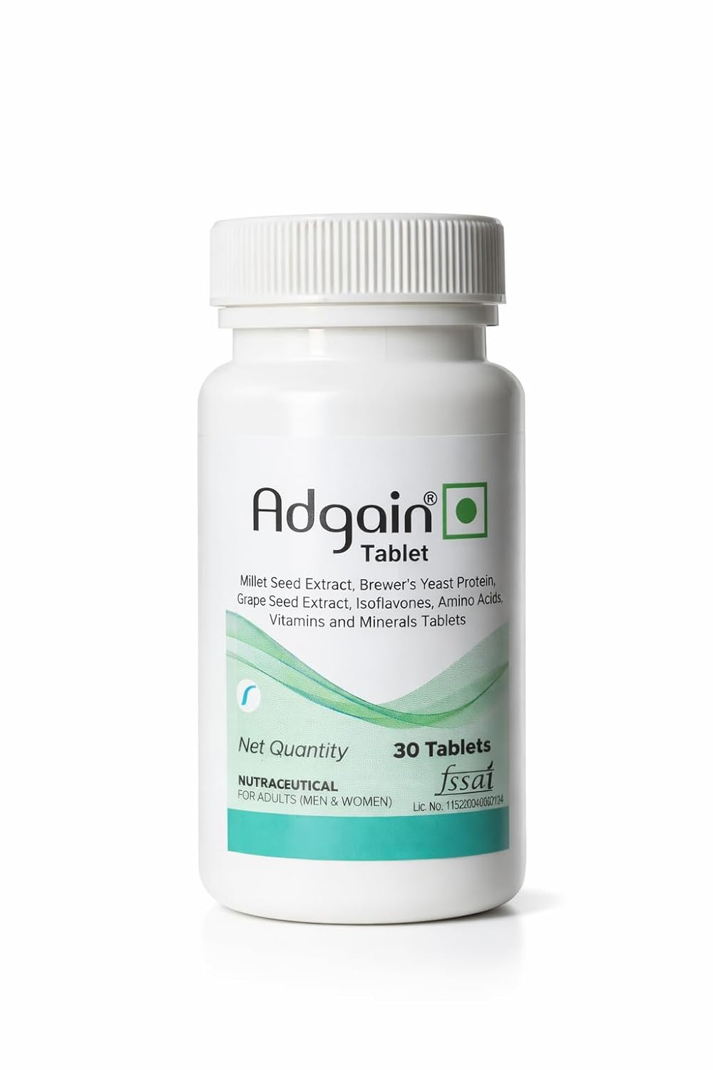 Adgain Tablet for Hair Growth & Hair Fall Control | Biotin, Amino Acids, Grape Seed Extract & Multivitamins | Nutraceutical Supplement for Men & Women | 30 Tablets