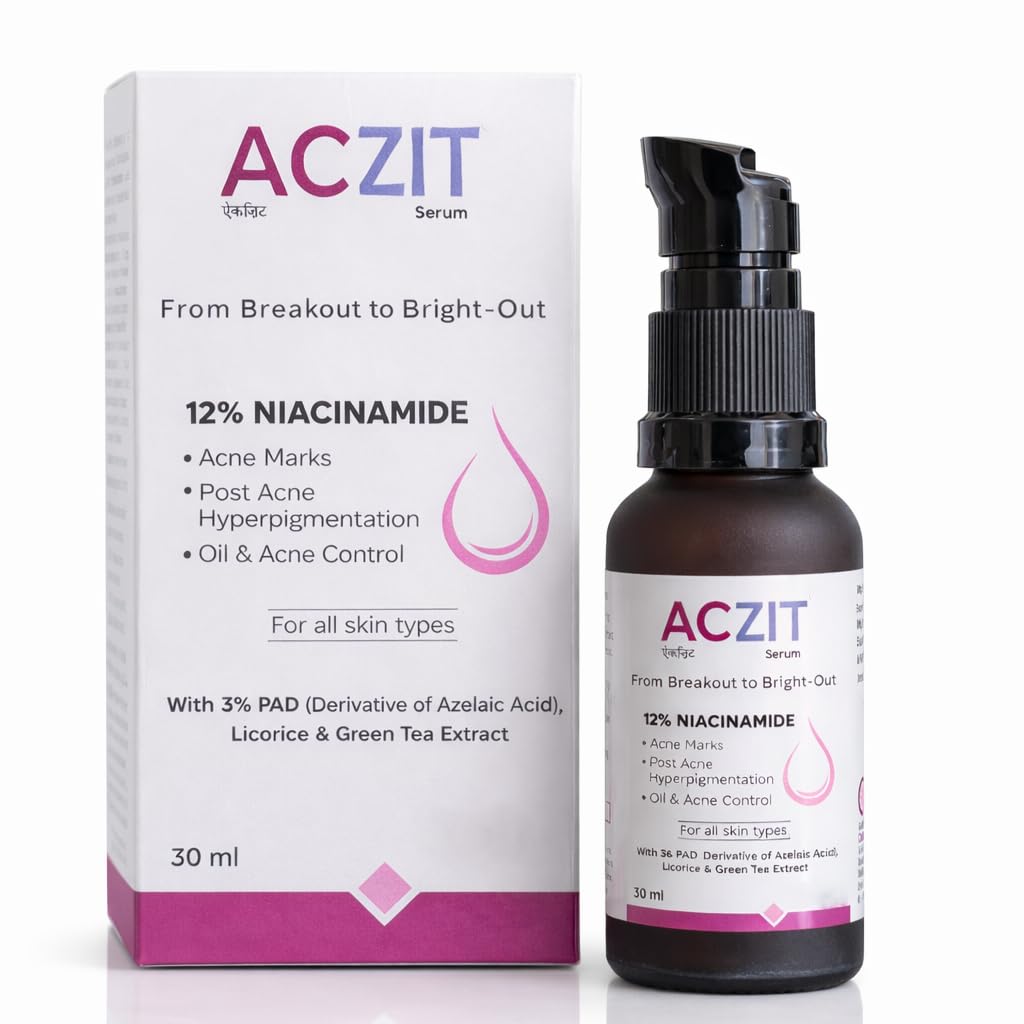 Aczit 12% Niacinamide Face Serum (30ml) – Acne Marks, Hyperpigmentation & Oil Control | With 3% PAD, Licorice & Green Tea Extract | For All Skin Types