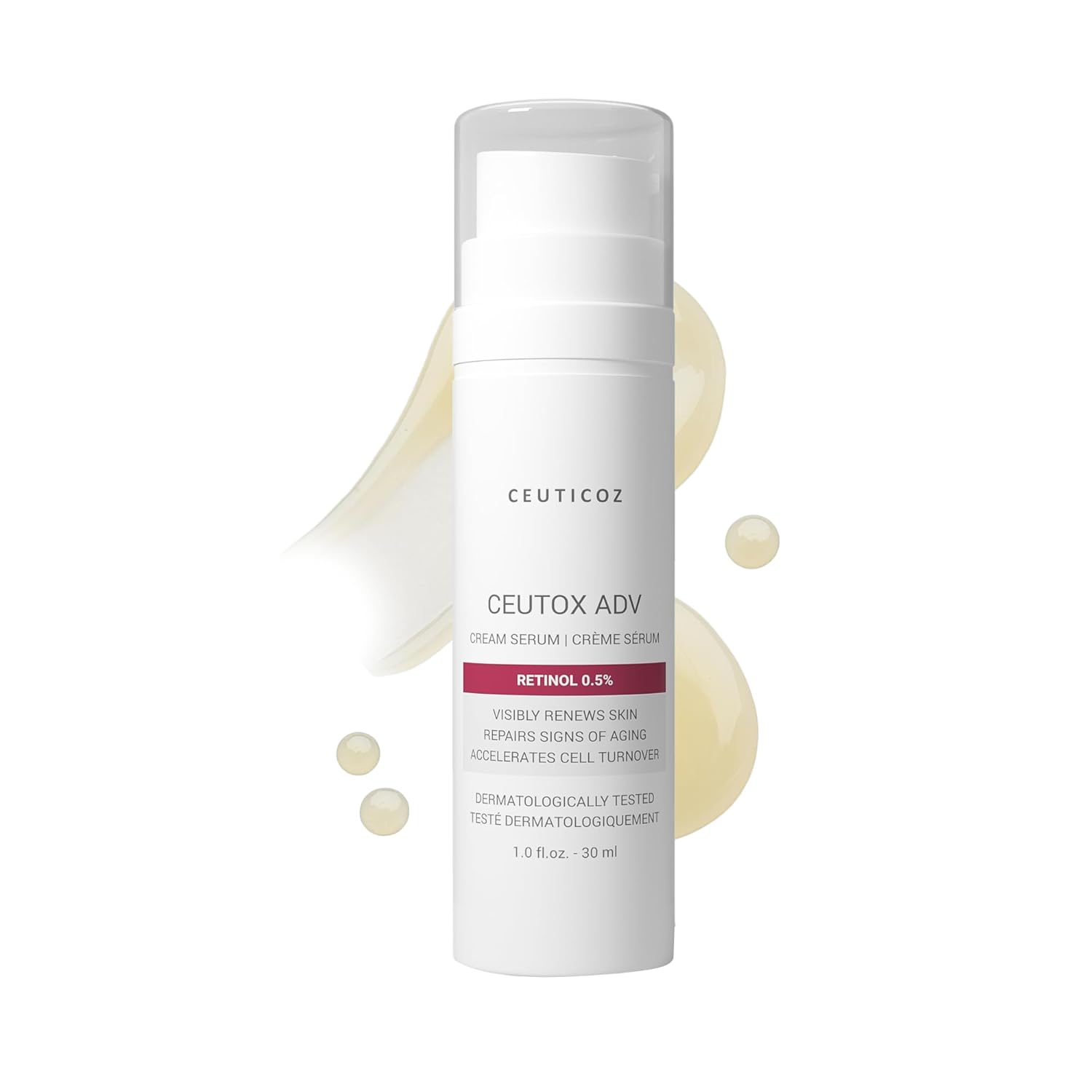 Ceuticoz Ceutox ADV Cream Serum | For Skin Aging & Fine Lines | Smoothens wrinkles & boosts cell renewal | 0.5% Retinol & Vitamin C | All Skin Types | 30ml