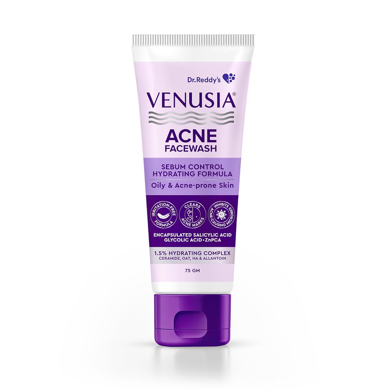 Venusia Acne Facewash | Sebum Control & Hydrating Formula | Clears Acne-marks | Enriched with encapsulated Salicylic Acid, Glycolic Acid, Ceramide - Oat - HA Complex | Oily & Acne-Prone Skin | 75g ( Pack of 2 )