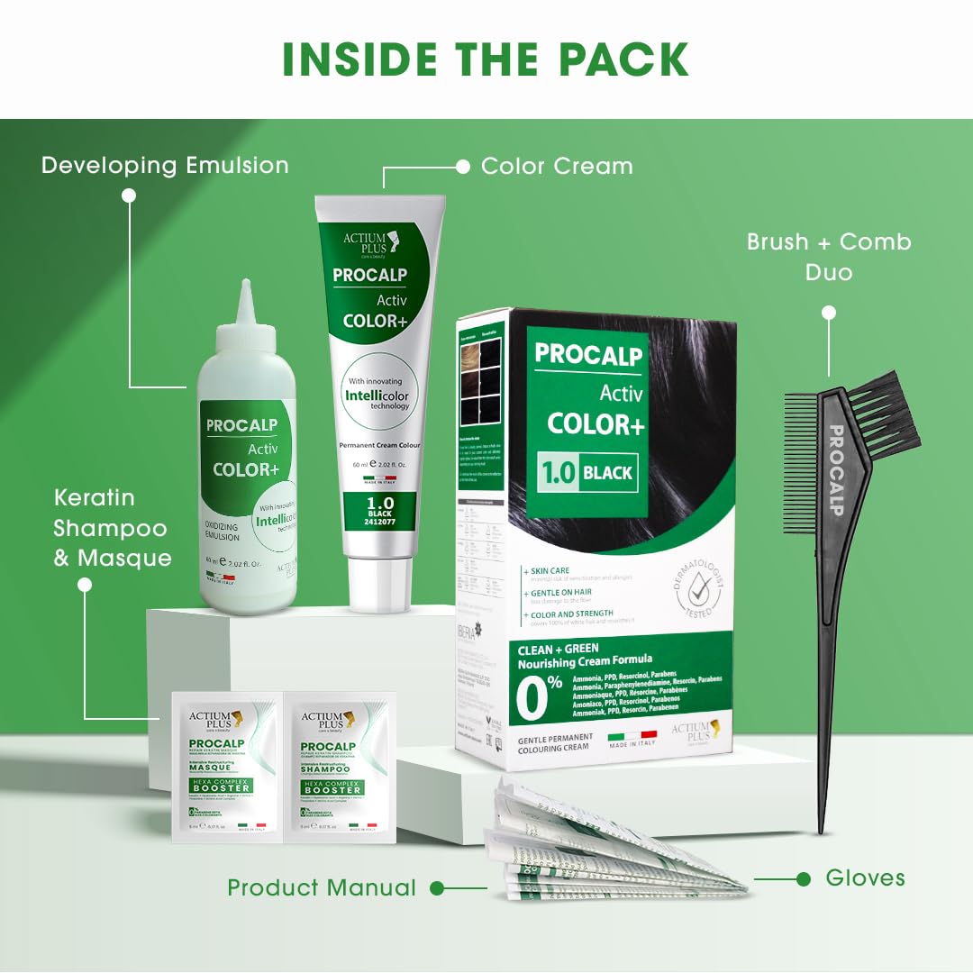 Actium Plus PROCALP Activ Color+ | Long-Lasting Permanent Hair Color | Dermatologist-Tested | For Men and Women - Skiynse Dermatologique