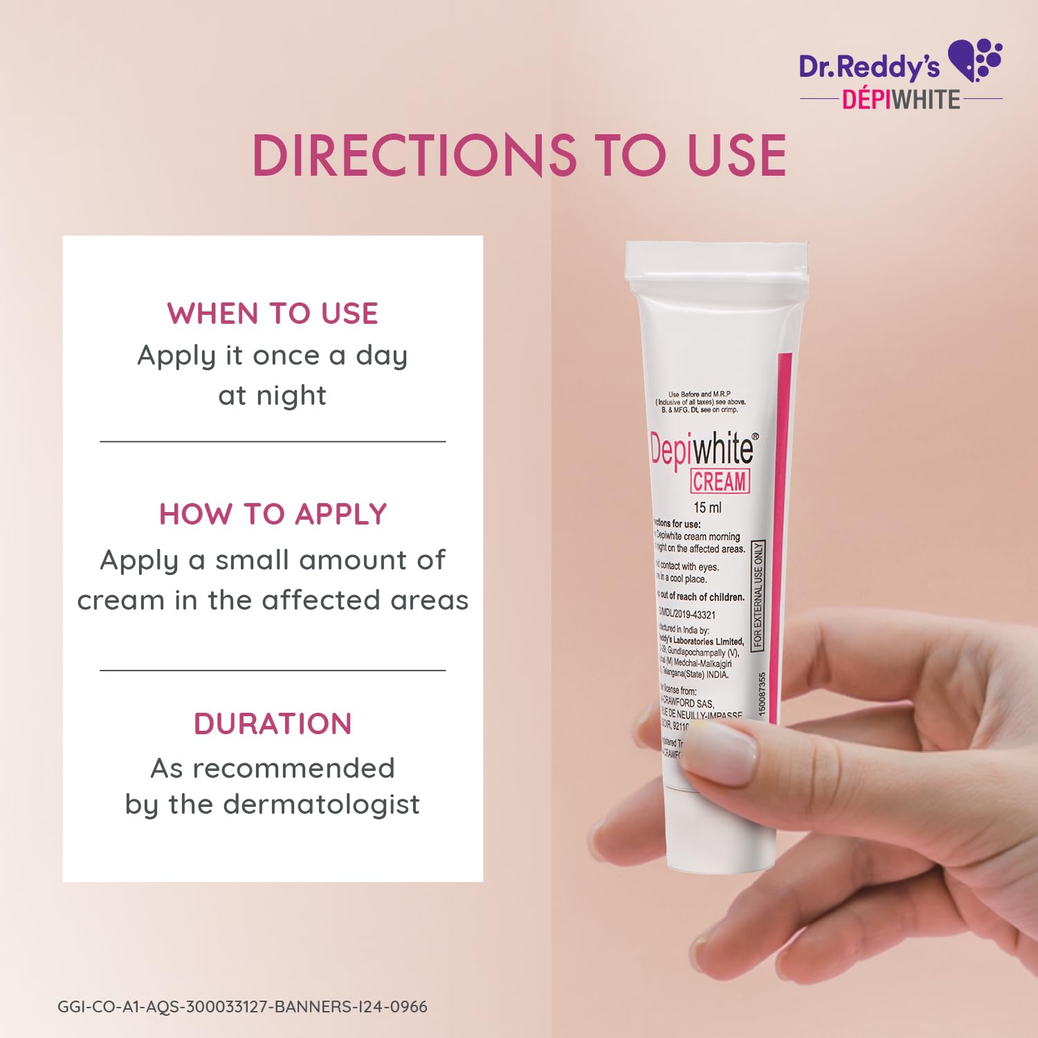 Depiwhite Cream, Enriched with 2% Hydroquinone, 1% Antipollon, 7% Vitis Vinifera Oil & 2% Kojic Acid | No.1 Prescribed Brand By Dermatologists | Men & Women | 15ml