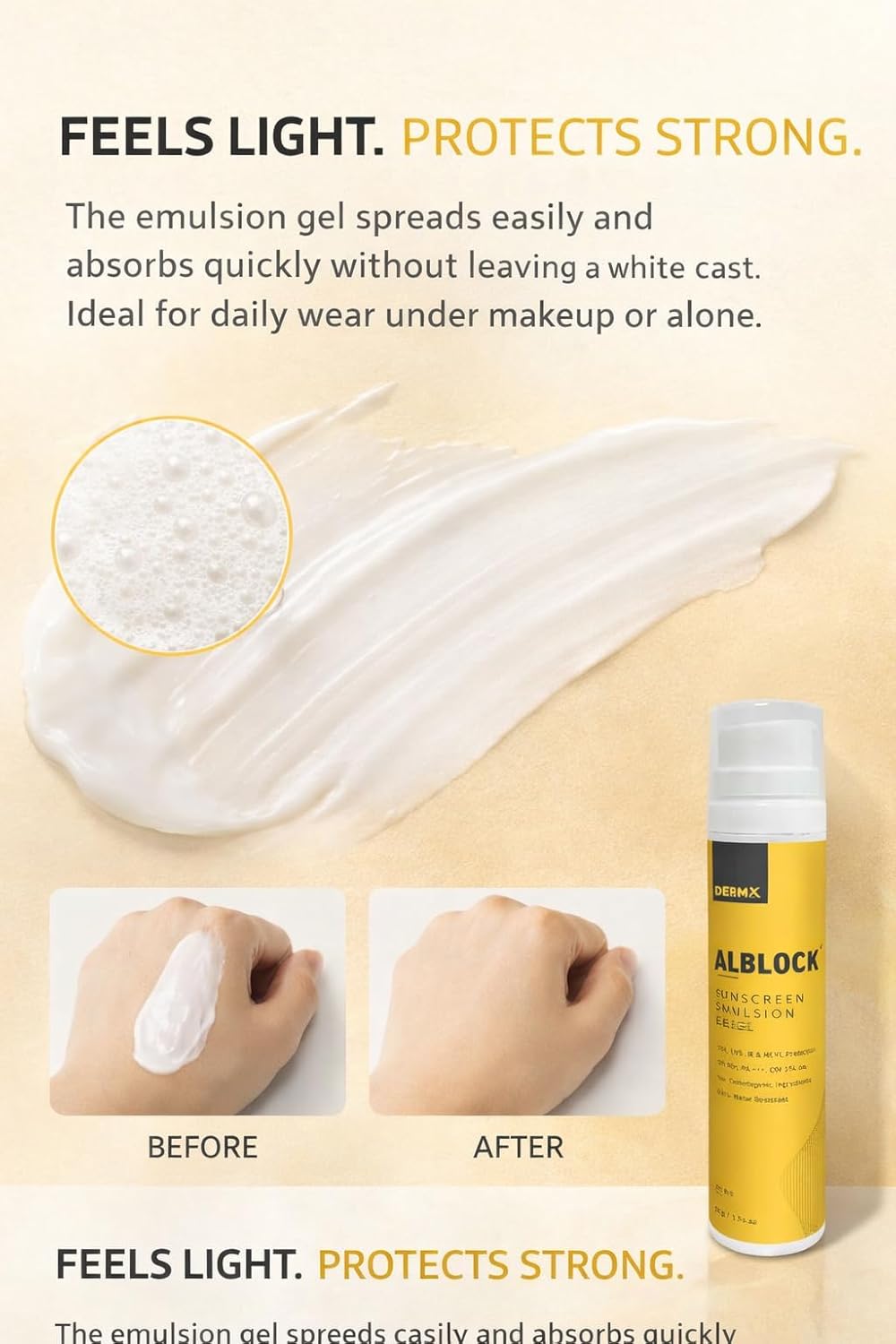 Alblock Sunscreen Emulsion Gel SPF 50 PA+++ | Broad Spectrum UVA, UVB & HEVL Protection | Lightweight, Non-Comedogenic | 8 Hours Water Resistant | pH 5.5 | 50g