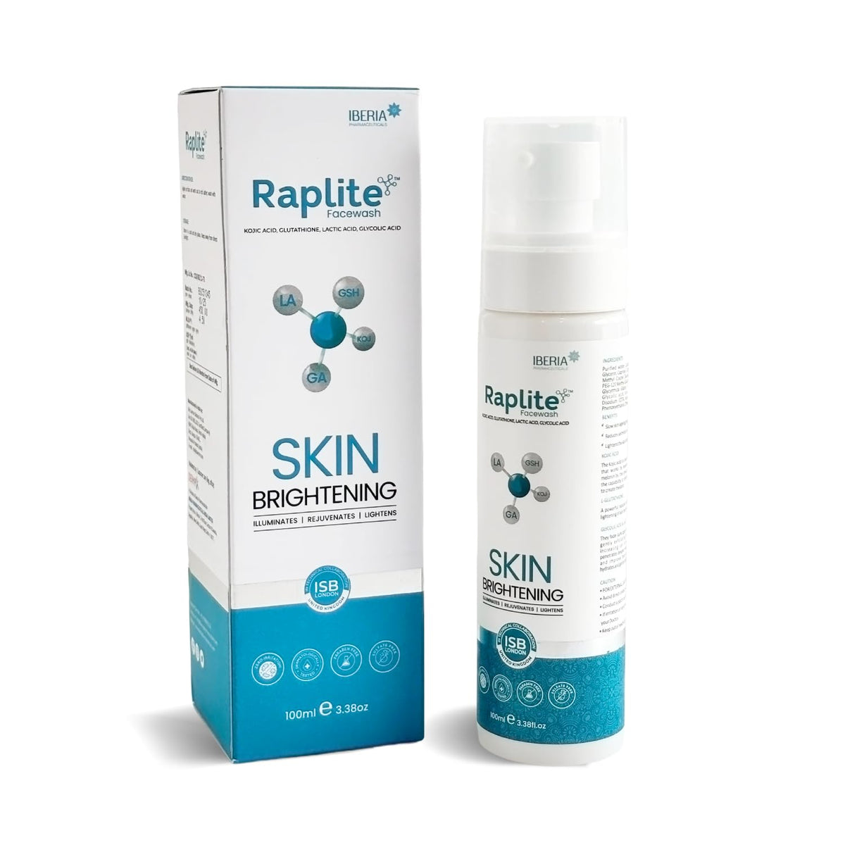 Raplite Brightening Facewash for All Skin Types, 100ml | Lactic Acid 3%, Licorice Extract, Glycolic Acid, Kojic Acid & Glutathione | | Daily Facial Cleanser | for Men & Women