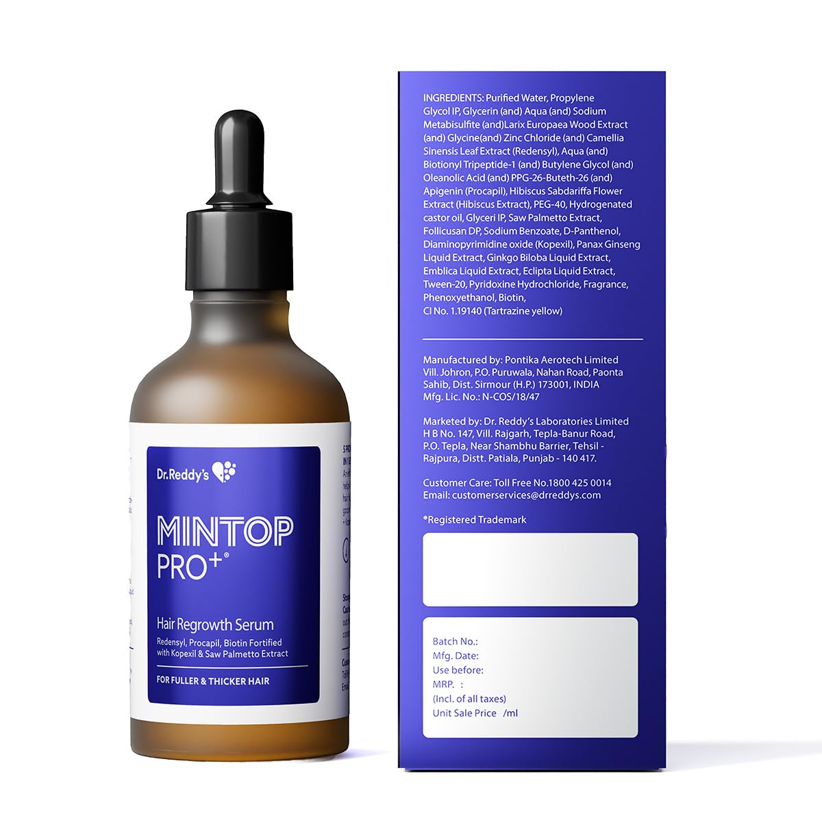 Mintop Pro Plus| Hair Regrowth Serum by Dr Reddys|Fortified with Redensyl, Procapil, Biotin and Copexil| Proven Hair Fall Control| Scalp Nutrition| 50 Ml - Skiynse Dermatologique