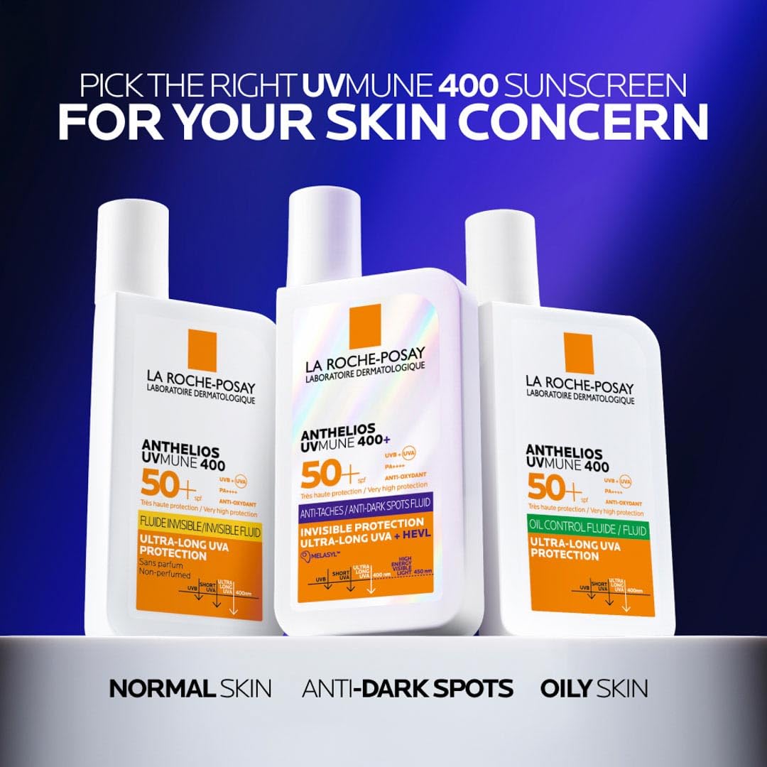 La Roche-Posay Anthelios UVmune 400 Oil Control SPF 50+ Sunscreen Fluid for Oily & Sensitive Skin, High UVA/UVB Protection, Water & Sweat Resistant, 50ml