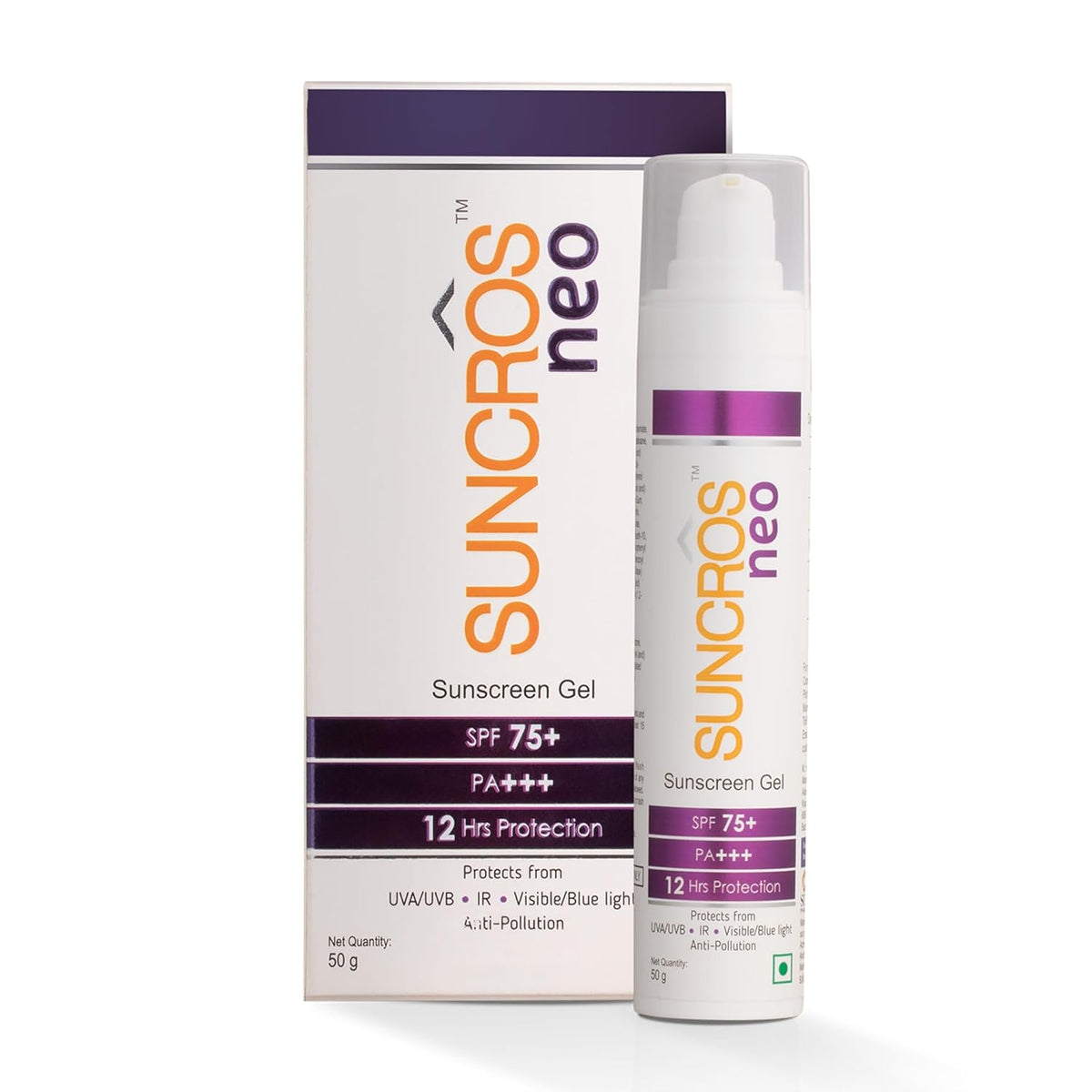 Suncros Neo Generation Sunscreen Gel, SPF 75+ & PA+++, 12-Hour Sun Protection, Sweat & Water-Resistant, Hydrating, Lightweight, ParabenFree, Hyperpigmented Skin, 50g