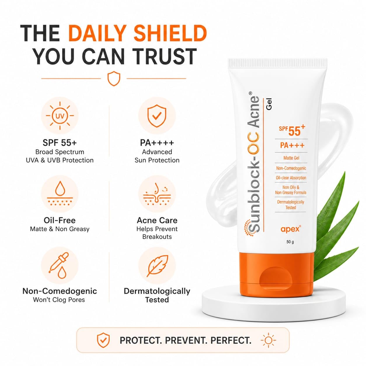 Sunblock OC Acne Gel Oil Control Sunscreen SPF 55 PA+++ | Matte Finish Gel | Lightweight Non-Greasy Formula | Daily Sun Care | 50 g