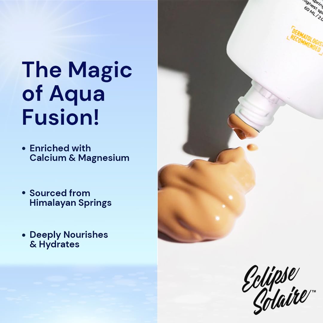Eclipse Solaire Aqua Fusion Sunscreen SPF50 | 5X Protection with SPF 50 PA+++ | Infused with Himalayan Spring Water | Non-Greasy, For All Skin Types – 60ml ( Pack of 2 ) - Skiynse Dermatologique
