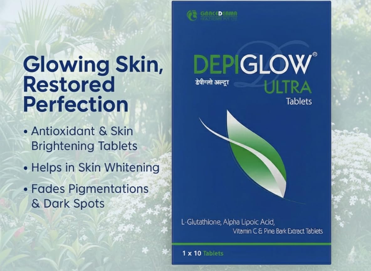Depiglow Ultra Tablets Advanced Skin Brightening & Pigmentation Support with Glutathione, Vitamin C, and Antioxidants – 10 Tabs Strip