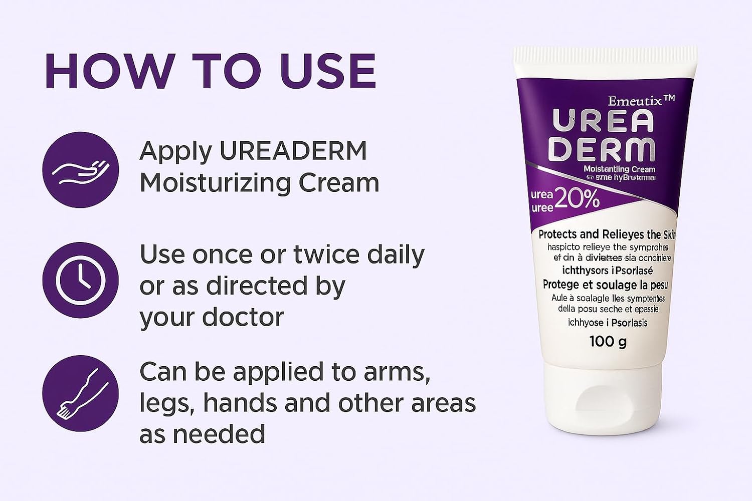 UreaDerm Moisturizing Cream with 20% Urea – 100g | Advanced Treatment for Dry, Thickened, and Scaly Skin | Helps Relieve Symptoms of Ichthyosis & Psoriasis | Skin Barrier Repair, made in Australia (Pack of 2 ) - Skiynse Dermatologique