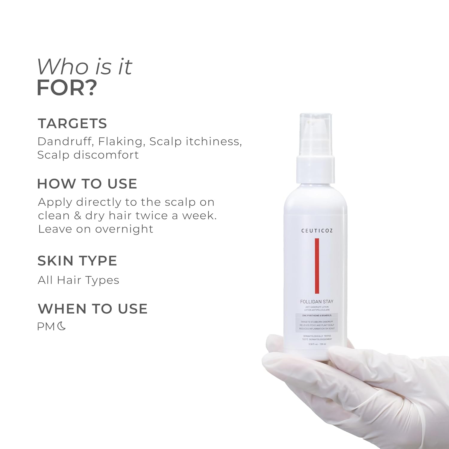 Ceuticoz Follidan Stay Dandruff Clear Lotion | For Persistent Dandruff & Scalp Inflammation | Targets dandruff & restores scalp health | Tea Tree Oil & Sage Oil | All Hair Types | 100ml