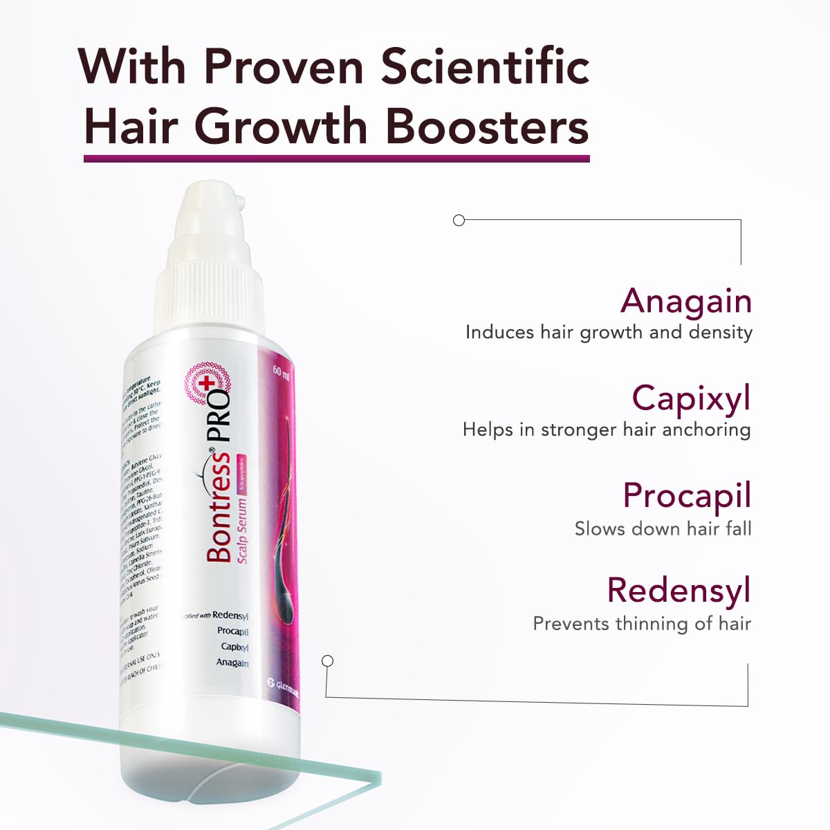 Bontress PRO+ Scalp Serum | Powered by Pro Active Peptides – 5% Capixyl, 3% Redensyl, 3% Anagain, 3% Procapil | Dermat recommended Hair Growth Serum | 94% Users Reported Hair Growth in 28 Days