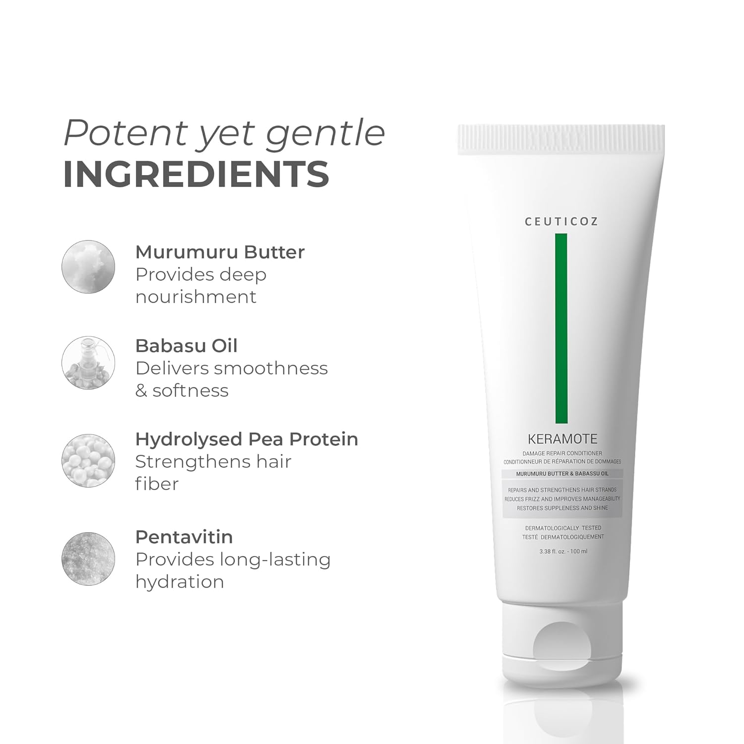 Ceuticoz Keramote Damage Repair Conditioner | For Damaged & Frizzy Hair | Repairs, strengthens & smoothens | Babassu Oil & Murumuru Butter | All Hair Types | 100ml