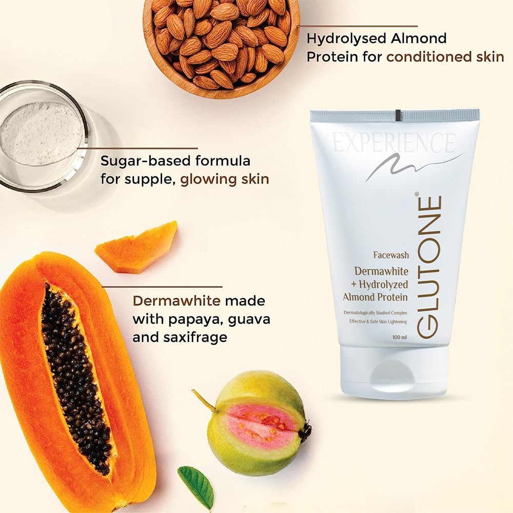 Glutone Face Wash| Glow & Radiance Face Wash| With Saxifrage, Papaya & Guava Extract| Enriched Hydrolyzed Almond Protein| Sugar-Based Formula| 100ml