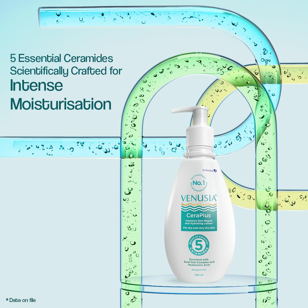 Venusia CeraPlus Moisturizing Lotion For Dry Skin - Formulated With 5 Essential Ceramides, Oat Complex, Hyaluronic Acid : Hypoallergenic and Fragrance-Free