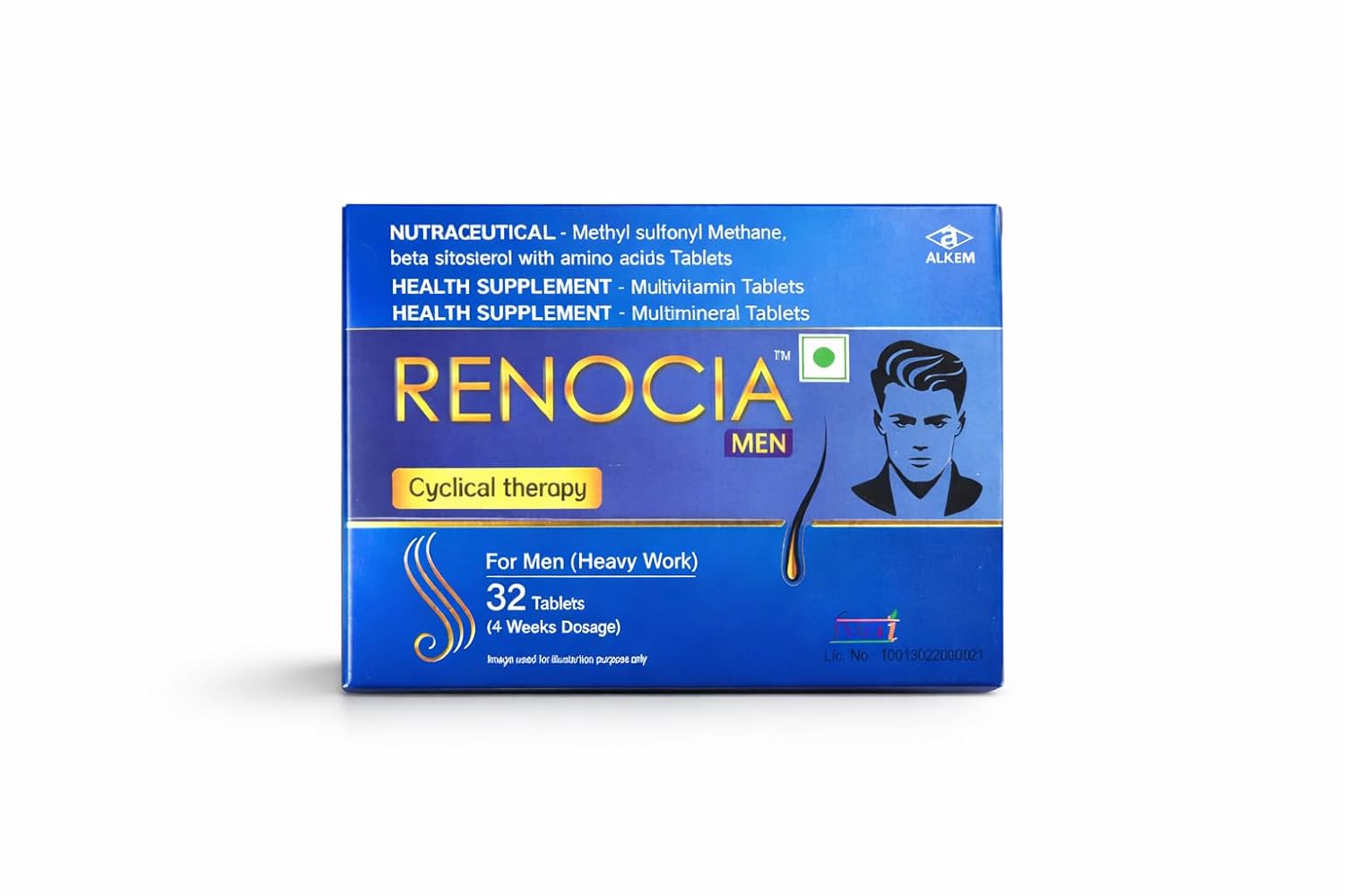 Renocia Men Cyclical Therapy Tablets for Hair Health & Nutritional Support – Nutraceutical Formula with MSM, Beta Sitosterol, Amino Acids, Multivitamins & Multiminerals – 32 Tablets (4 Weeks Dosage) (For Men) - Skiynse Dermatologique