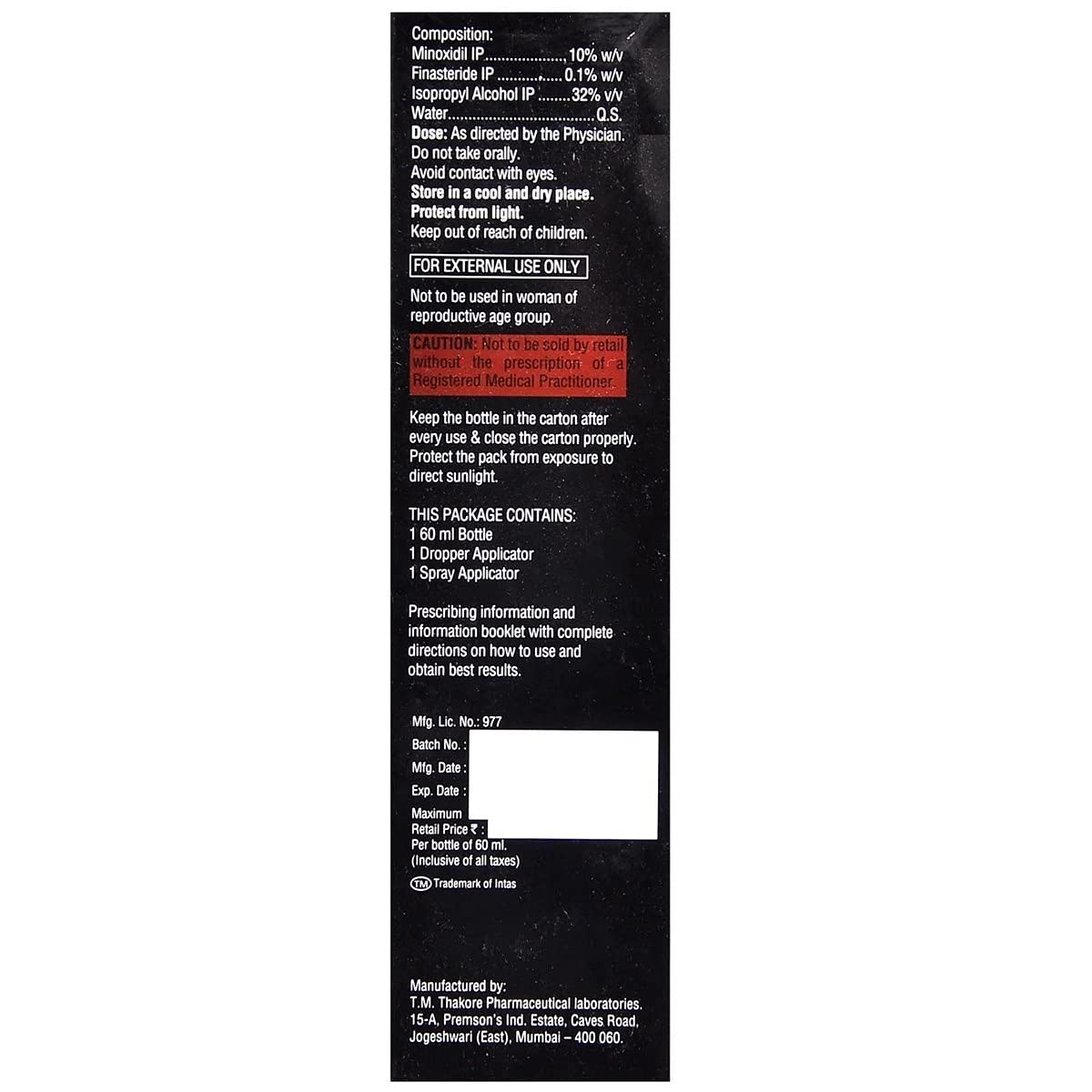 Morr F 10% - Bottle of 60ml Solution with Minoxidil and Finasteride