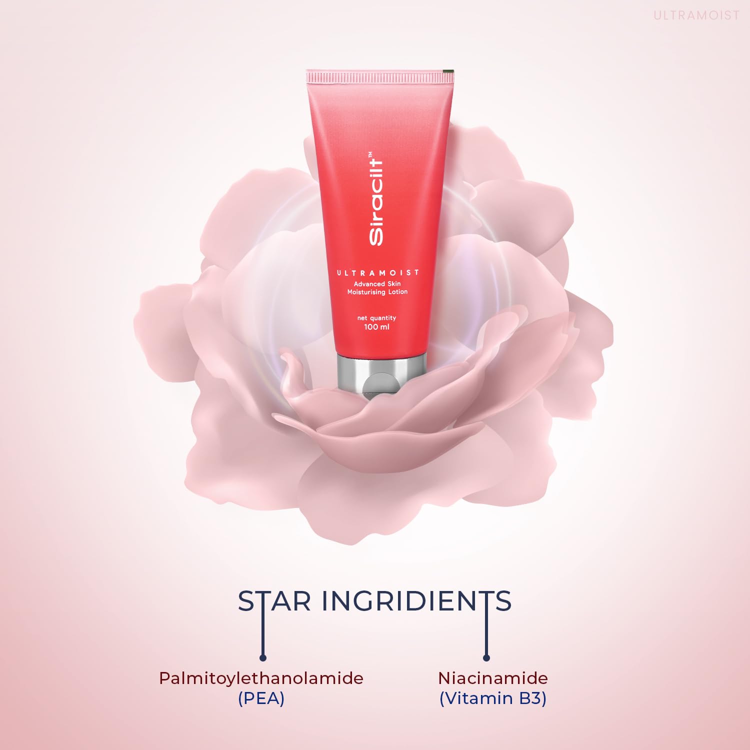SIRACILT-ULTRAMOIST Lotion Advanced Skin Moisturiser with PEA and Niacinamide (Vitamin B3), Reduces redness, Scaling & Itching, Non-Greasy, Paraben & Sulphate Free, 100ml