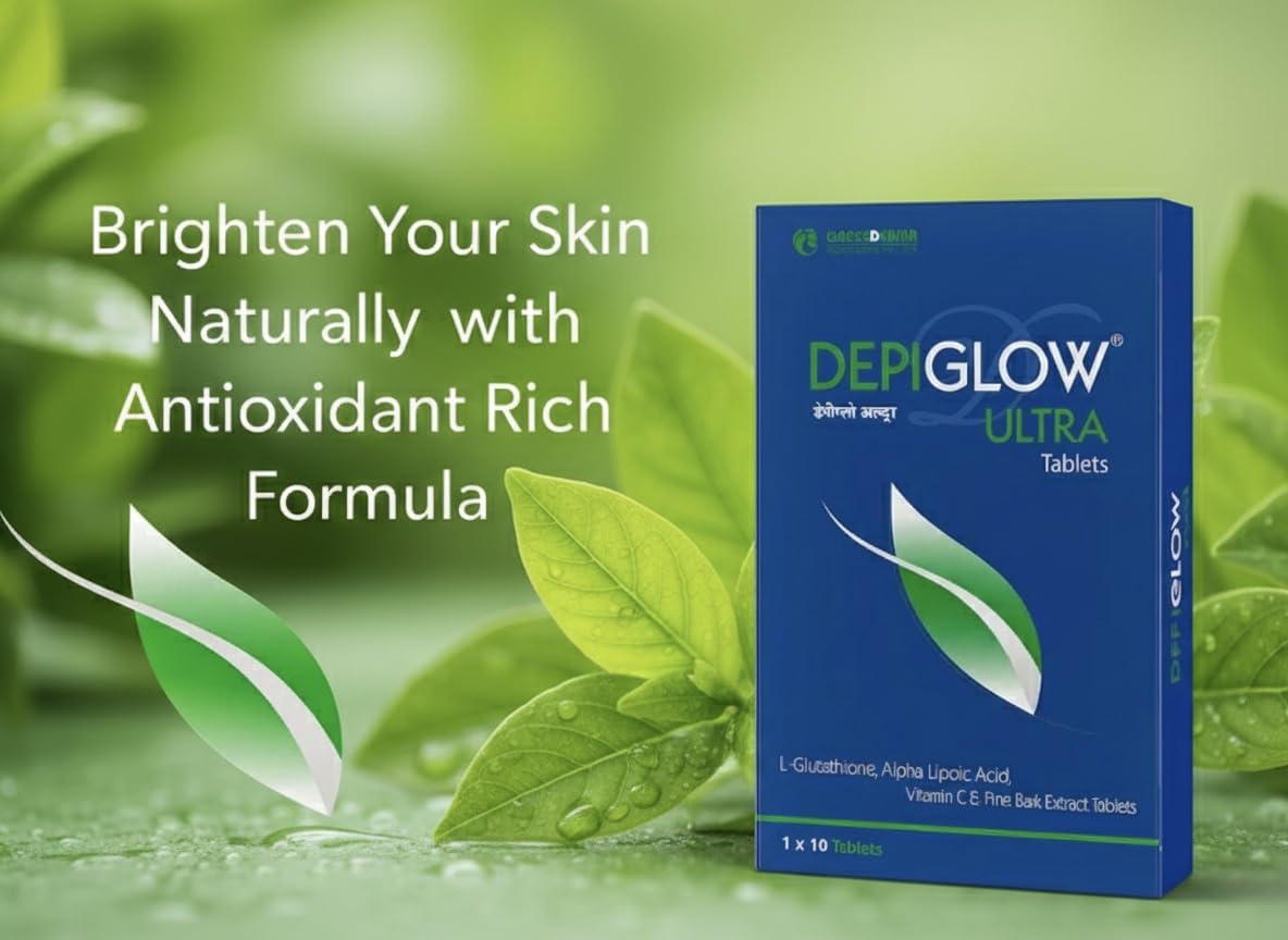 Depiglow Ultra Tablets Advanced Skin Brightening & Pigmentation Support with Glutathione, Vitamin C, and Antioxidants – 10 Tabs Strip