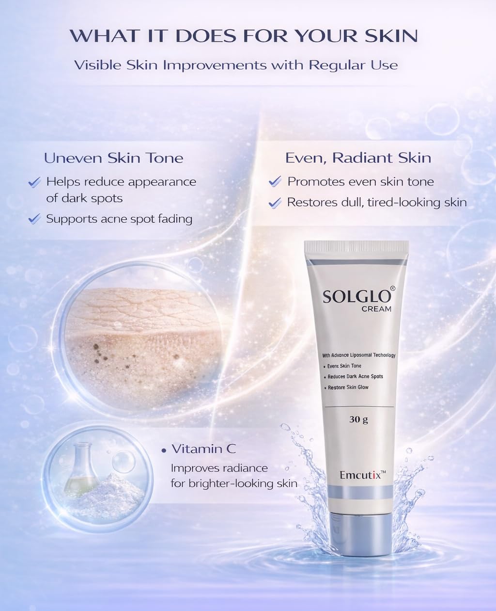 Solglo Demelanising Cream with Niacinamide, Kojic Acid, Mulberry & Licorice Extracts - Advanced Skin Brightening & Pigmentation Removal Formula, Reduces Dark Spots and Evens Skin Tone, 30 g ( Pack of 2 ) - Skiynse Dermatologique