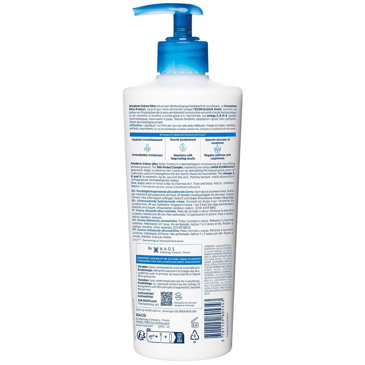 Bioderma Atoderm Creme Ultra-Nourishing - Moisturizer with Niacinamide | Boosts Hyaluronic Acid & Ceramides for Normal, Sensitive & Dry Skin for Face & Body