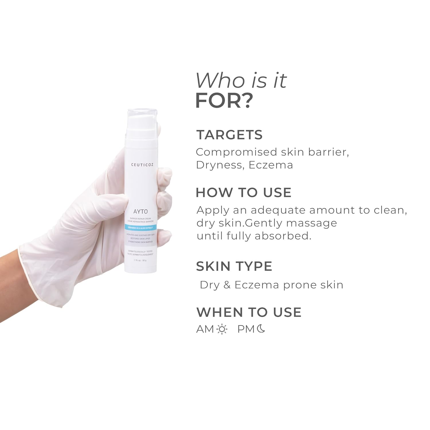 Ceuticoz Ayto Barrier Repair Cream | For Eczema & Dry Sensitive Skin | Strengthens barrier & soothes irritation | Shea Butter & Aloe Vera | Sensitive to Very Dry Skin | 50g