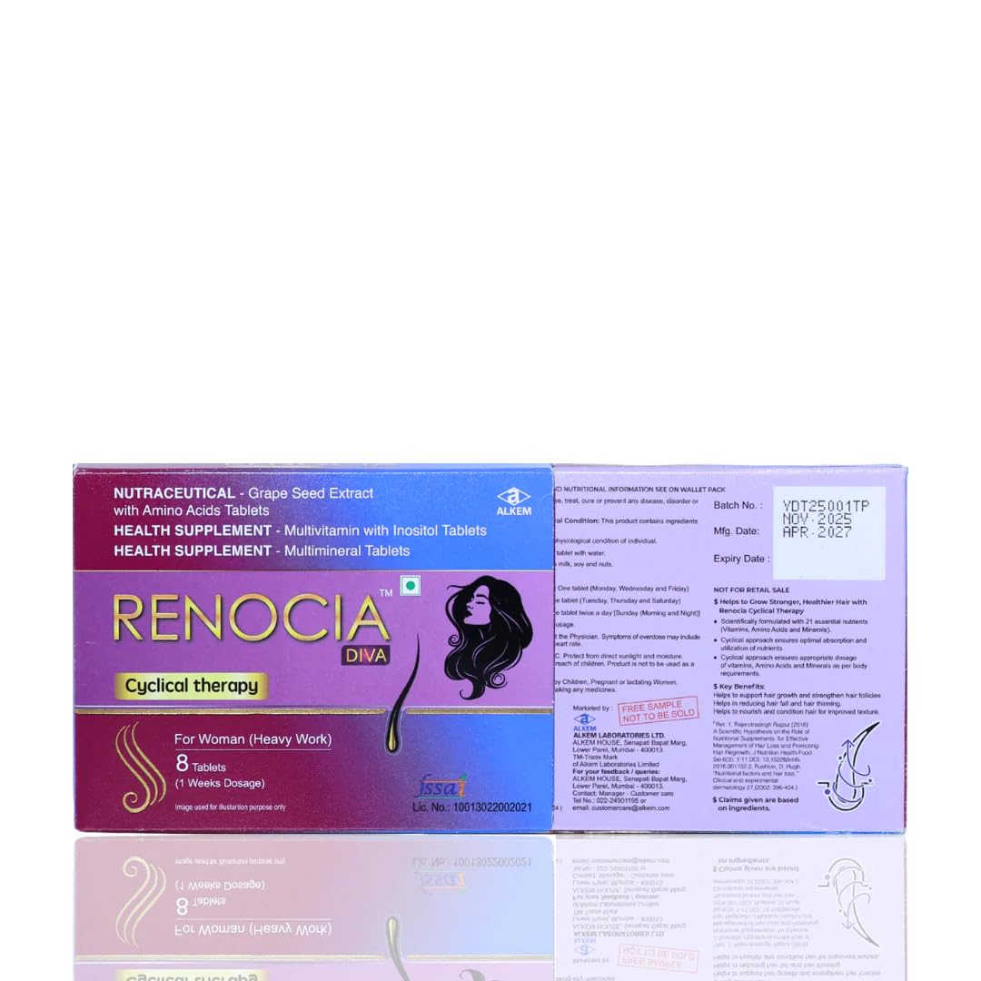 Renocia Diva Cyclical Therapy Tablets for Women | Nutraceutical with Grape Seed Extract, Amino Acids, Multivitamins & Multimineral | 32 Tablets (4 Weeks Supply) - Skiynse Dermatologique