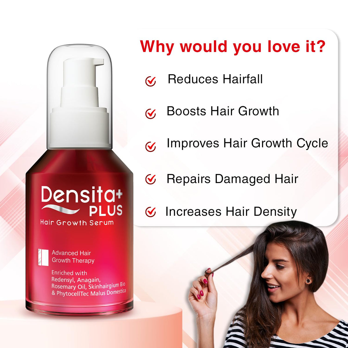 Densita Plus Hair Growth Serum | With Redensyl, Anagain & Rosemary Oil | Helps Reduce Hair Fall, Strengthens Hair & Supports Healthy Growth | 60 ml - Skiynse Dermatologique