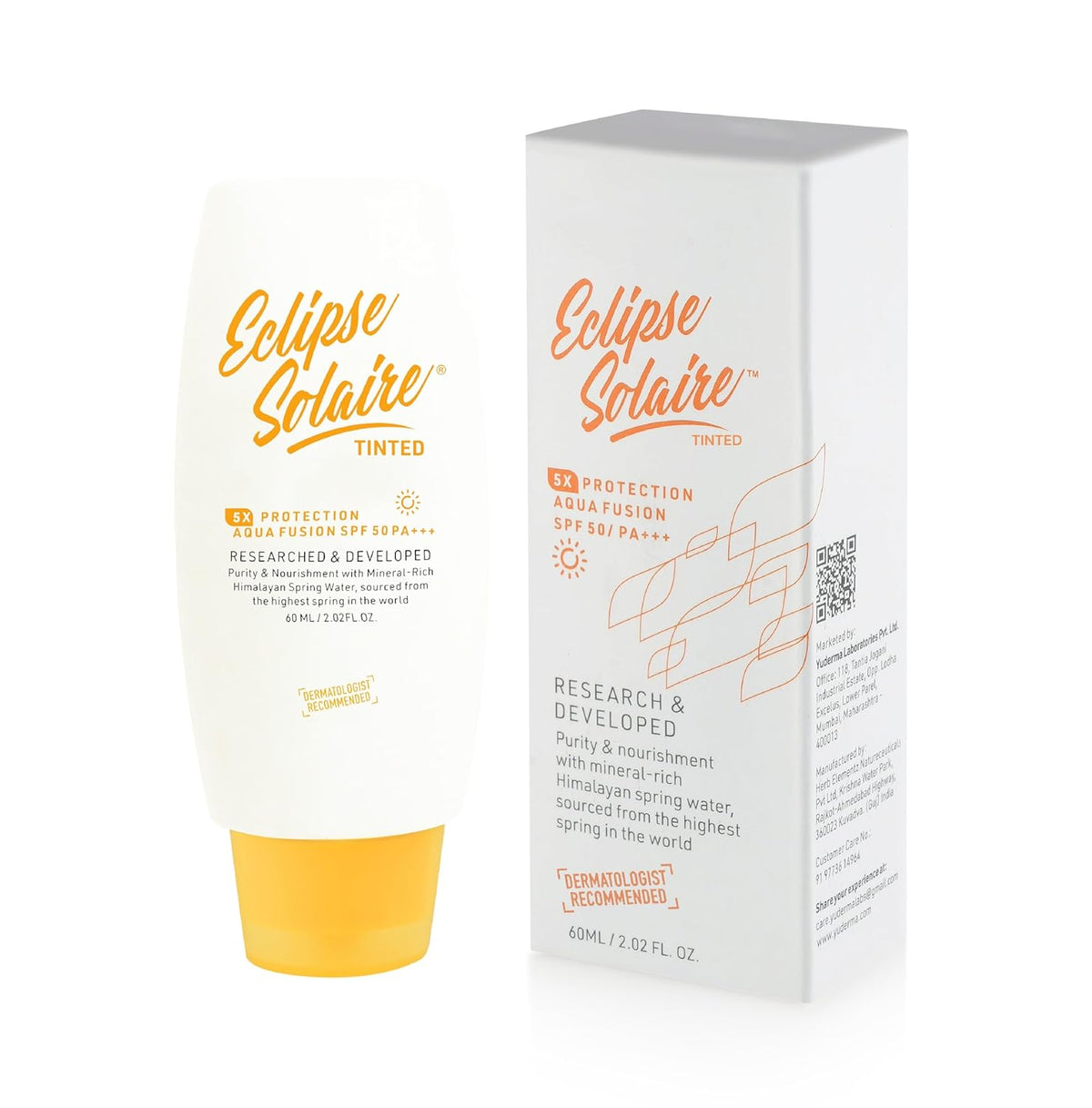 Eclipse Solaire Aqua Fusion Sunscreen SPF50 | 5X Protection with SPF 50 PA+++ | Infused with Himalayan Spring Water | Non-Greasy, For All Skin Types – 60ml ( Pack of 2 ) - Skiynse Dermatologique