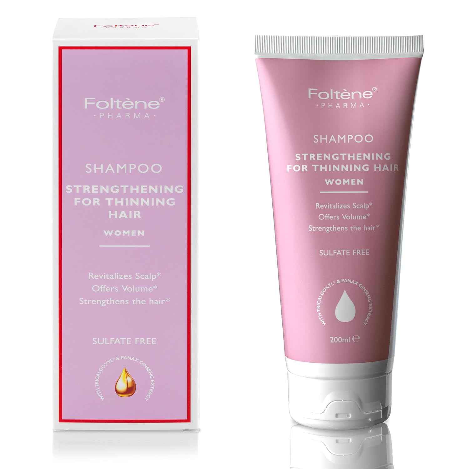 Foltene Strengthening Shampoo for Women – Reduces Thinning, Boosts Volume, and Enhances Hair Health – Silicone & Sulfate-Free Hair Thickening Shampoo for Fuller Strands, 200 ml