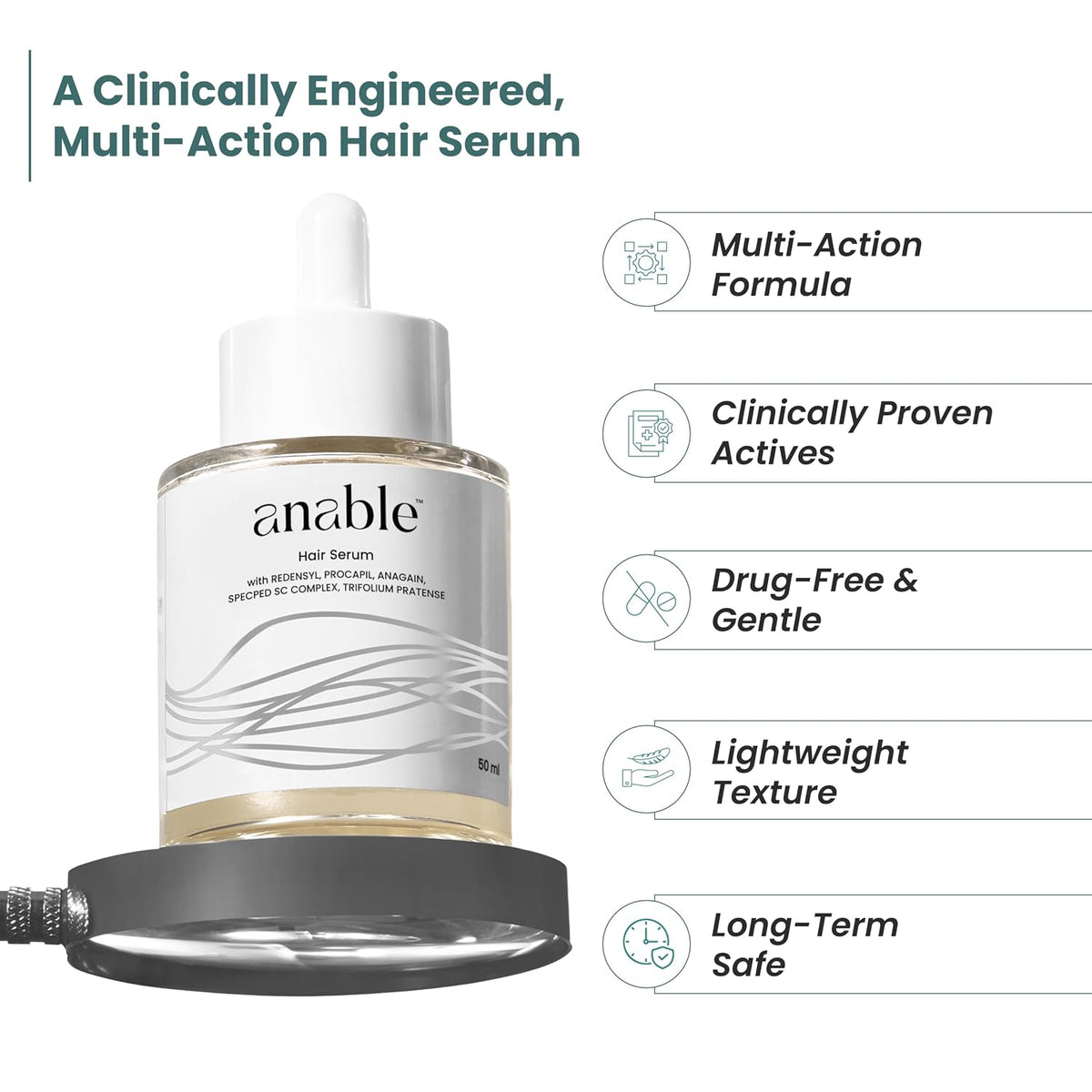 Anable Hair Regrowth Serum- 3% Redensyl, 3% Procapil, 2% Anagain | Hair re-growth & hairfall control serum for man & woman 50 ml