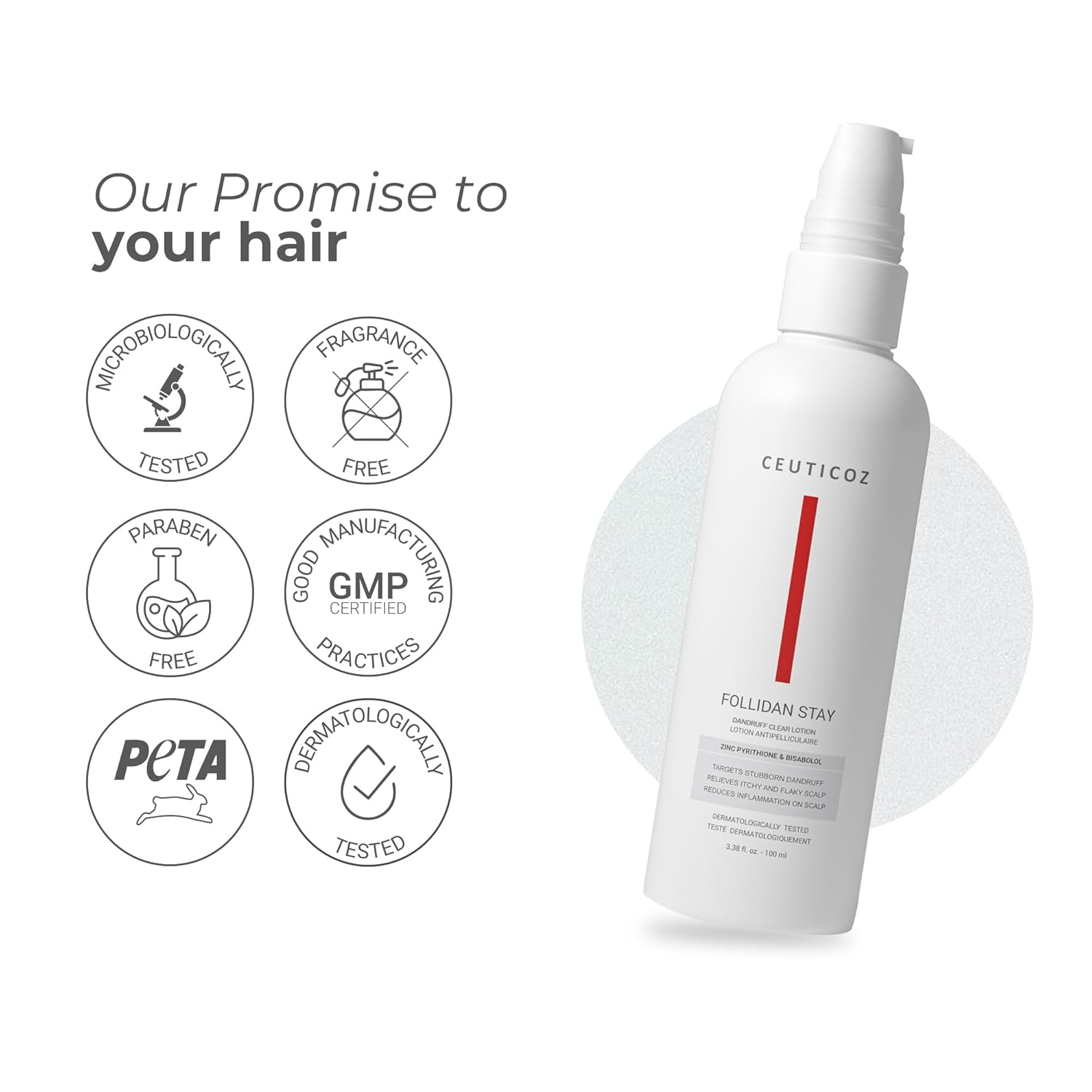 Ceuticoz Follidan Stay Dandruff Clear Lotion | For Persistent Dandruff & Scalp Inflammation | Targets dandruff & restores scalp health | Tea Tree Oil & Sage Oil | All Hair Types | 100ml