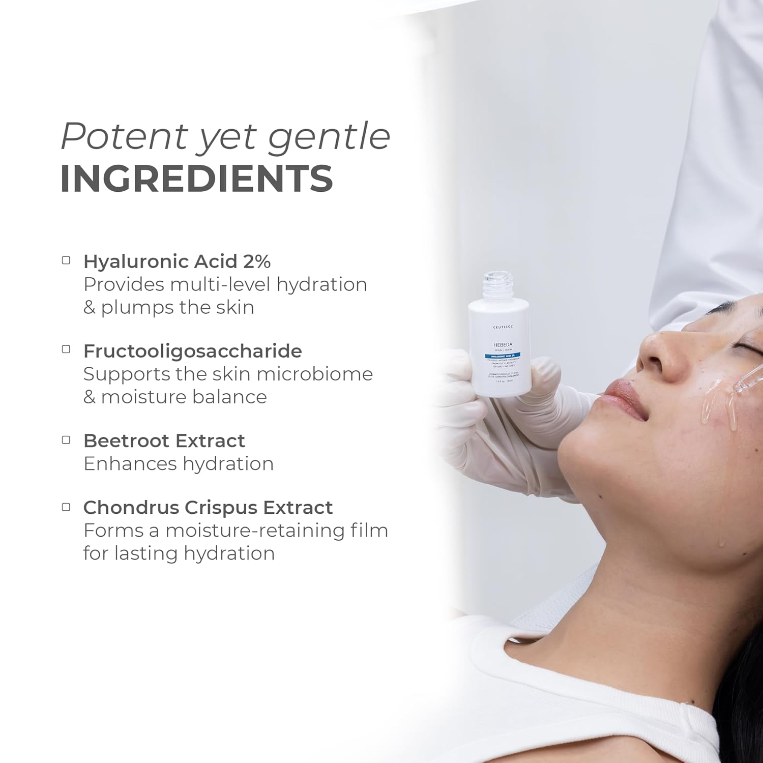 Ceuticoz Hebeda Serum | For Dehydration & Fine Lines | Provides deep hydration & improves elasticity | Hyaluronic Acid & Fructooligosaccharides | All Skin Types | 30ml